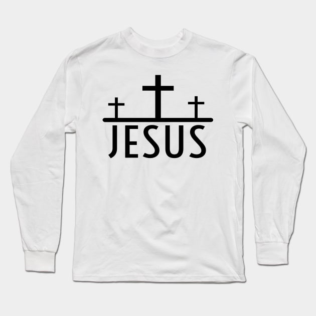 Jesus Name Cross Religious Funny Christian Long Sleeve T-Shirt by Happy - Design